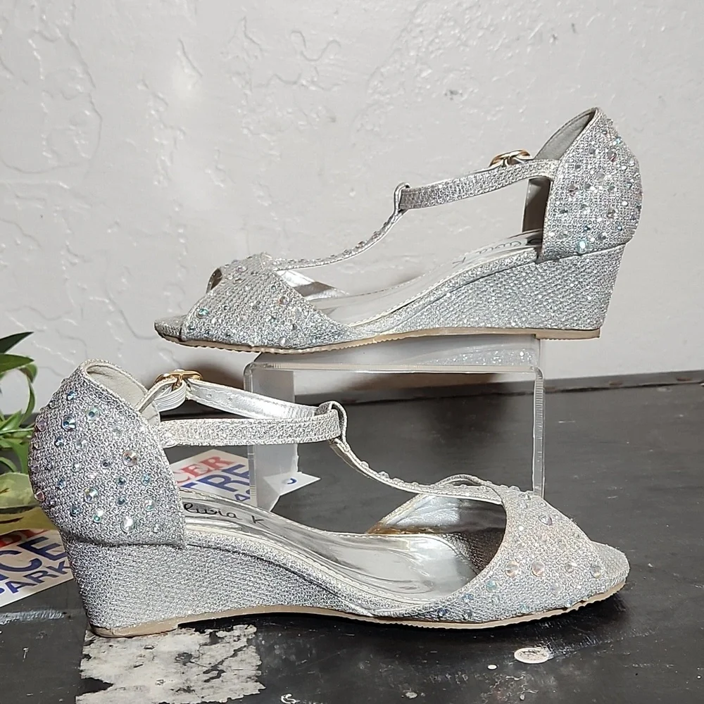 OLIVIA K Silver Bling Open Toe Wedge Sandal 3